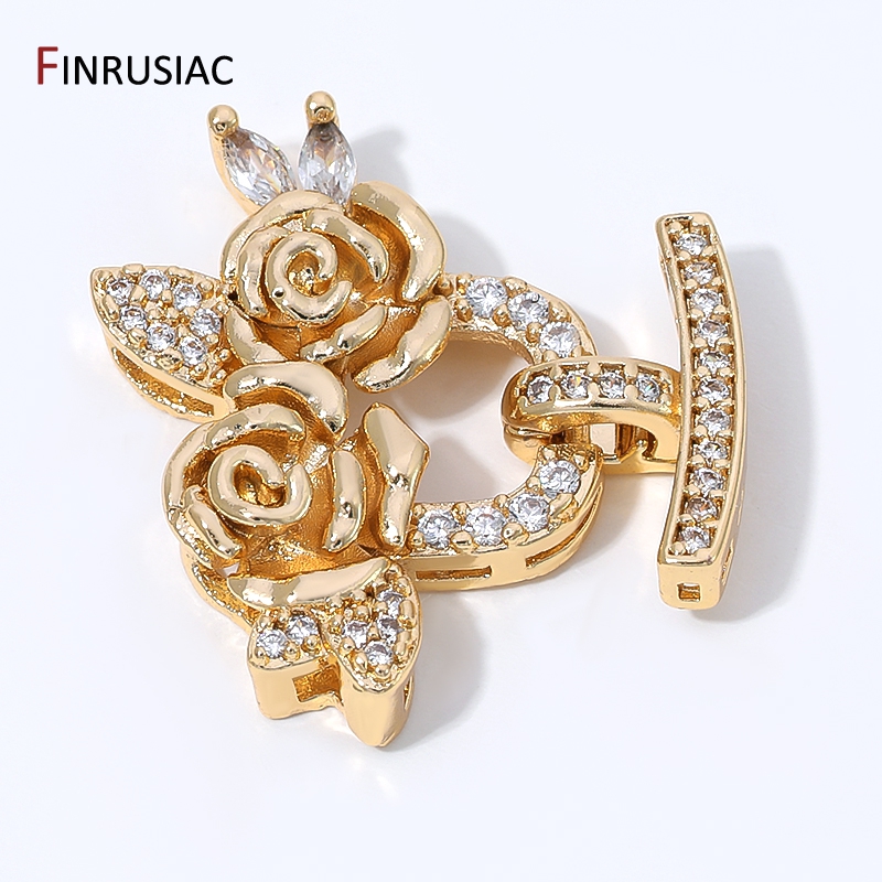 Art Craft Flower - 14K vergoldete Messing-Zirkon-Blumen-Perlenverschlüsse, mehrreihige Verschlussklammern für