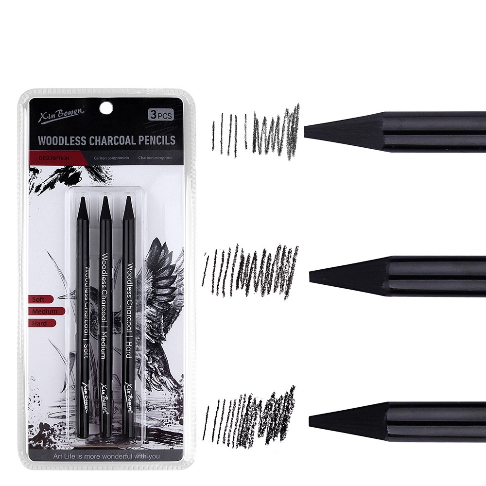 Sketching Charcoal Set - 3Pcs Weiche/Medium/Hart Kohlestifte Set Zeichnung Bleistift
