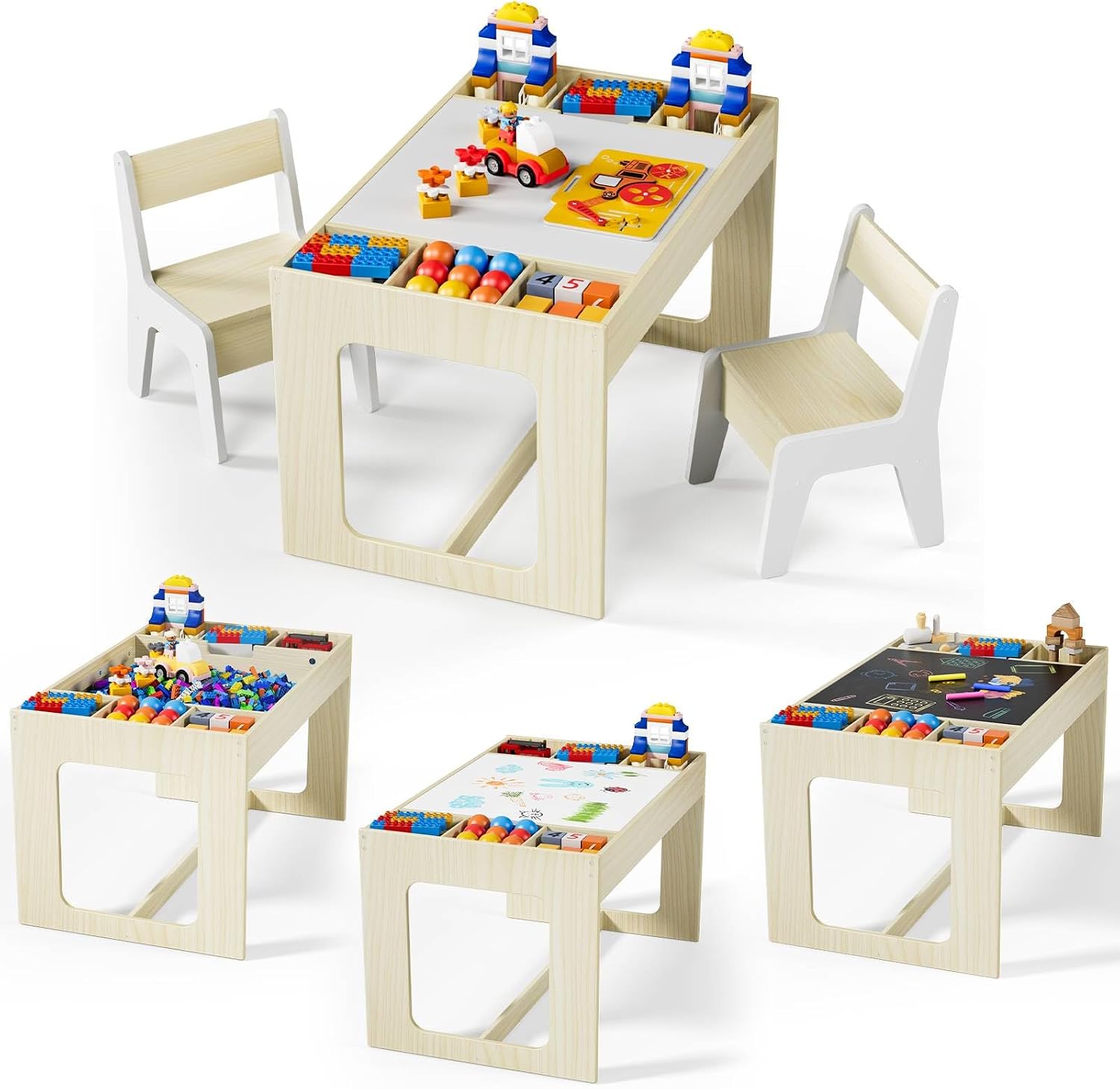Art And Craft For Nursery - 3-in-1 Kinder-Kunsttisch- und Stuhl-Set, Holz-Aktivitätstisch mit