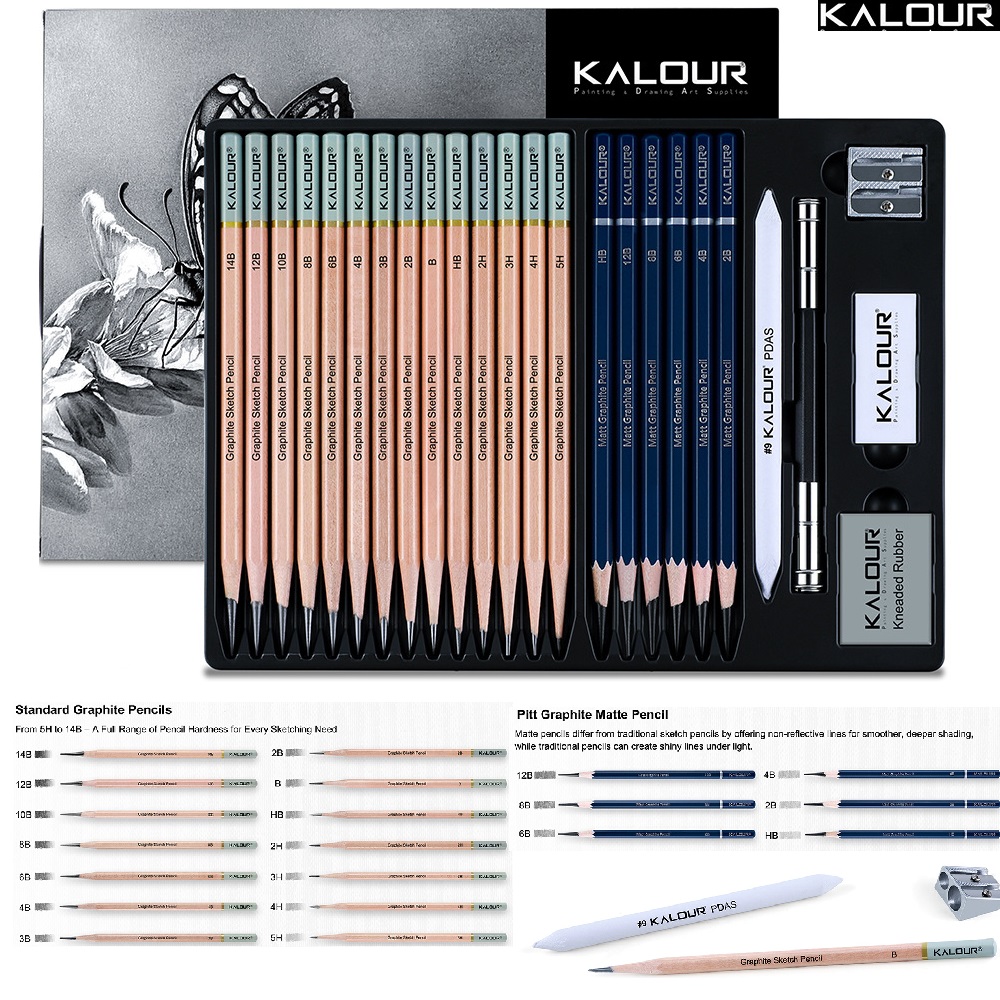 Sketching Charcoal Set - KALOUR 25/22-teiliges Skizzier- und Zeichenset mit