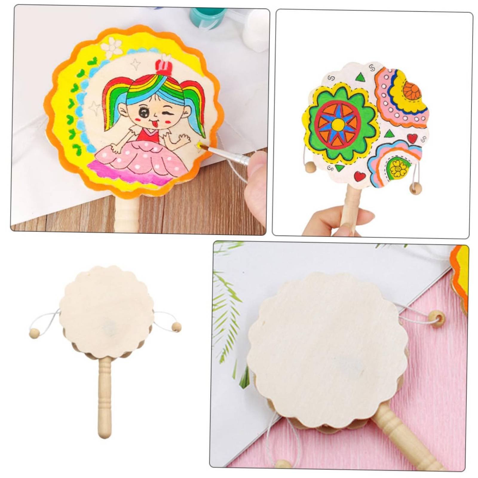 Art Craft Workshop - DIY Holz-Rassel-Trommel mit Glattem Griff, Unbehandelte