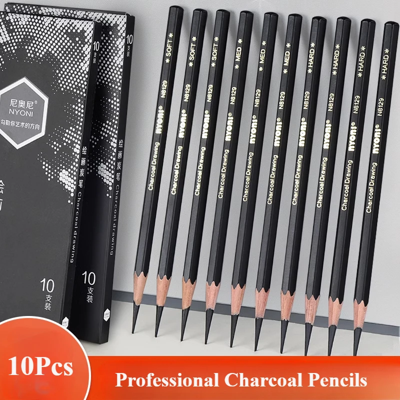 Sketching Charcoal Set - Professionelles Kohlestift-Zeichenset – 10-teilig, weich, mittel